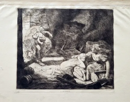 Aguafuerte Legros - L'incendie