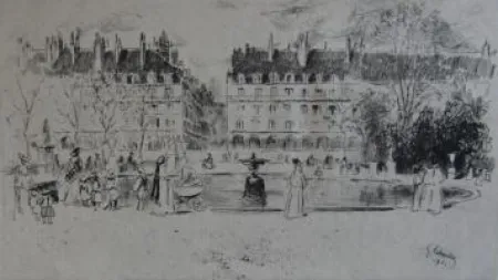 Grabado Leheutre - Le petit bassin des Tuileries