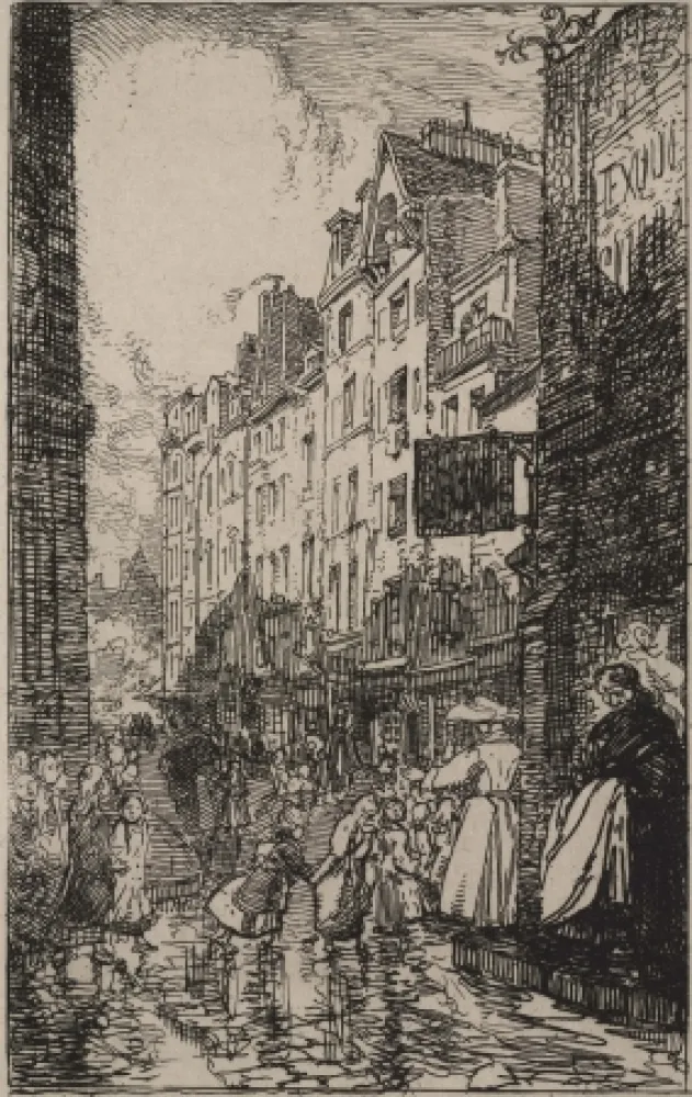 Grabado Lepere - Rue Boutebrie, le quartier St. Séverin