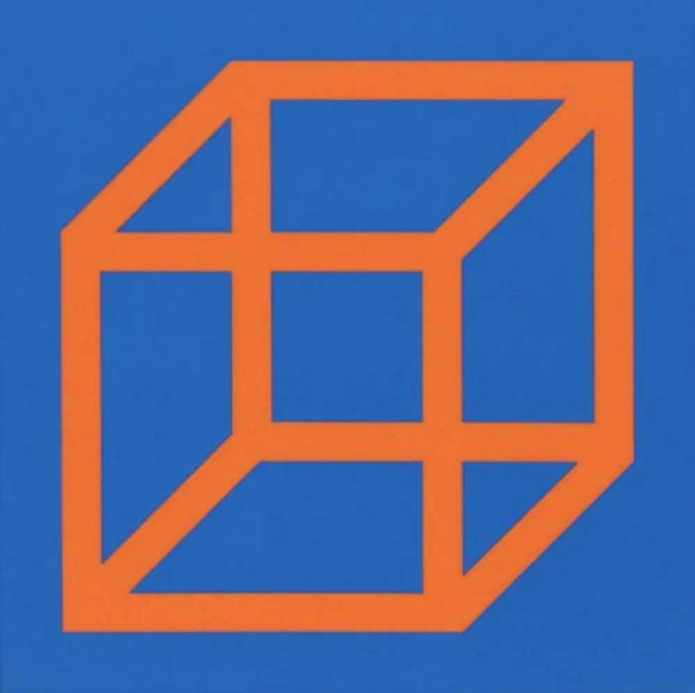Linograbado Lewitt - Cubes in Color on Color (Blue/Orange)