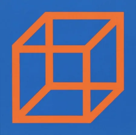 Linograbado Lewitt - Cubes in Color on Color (Blue/Orange)