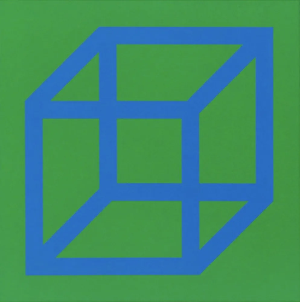 Linograbado Lewitt - Cubes in Color on Color (Green/Blue)