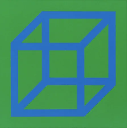 Linograbado Lewitt - Cubes in Color on Color (Green/Blue)