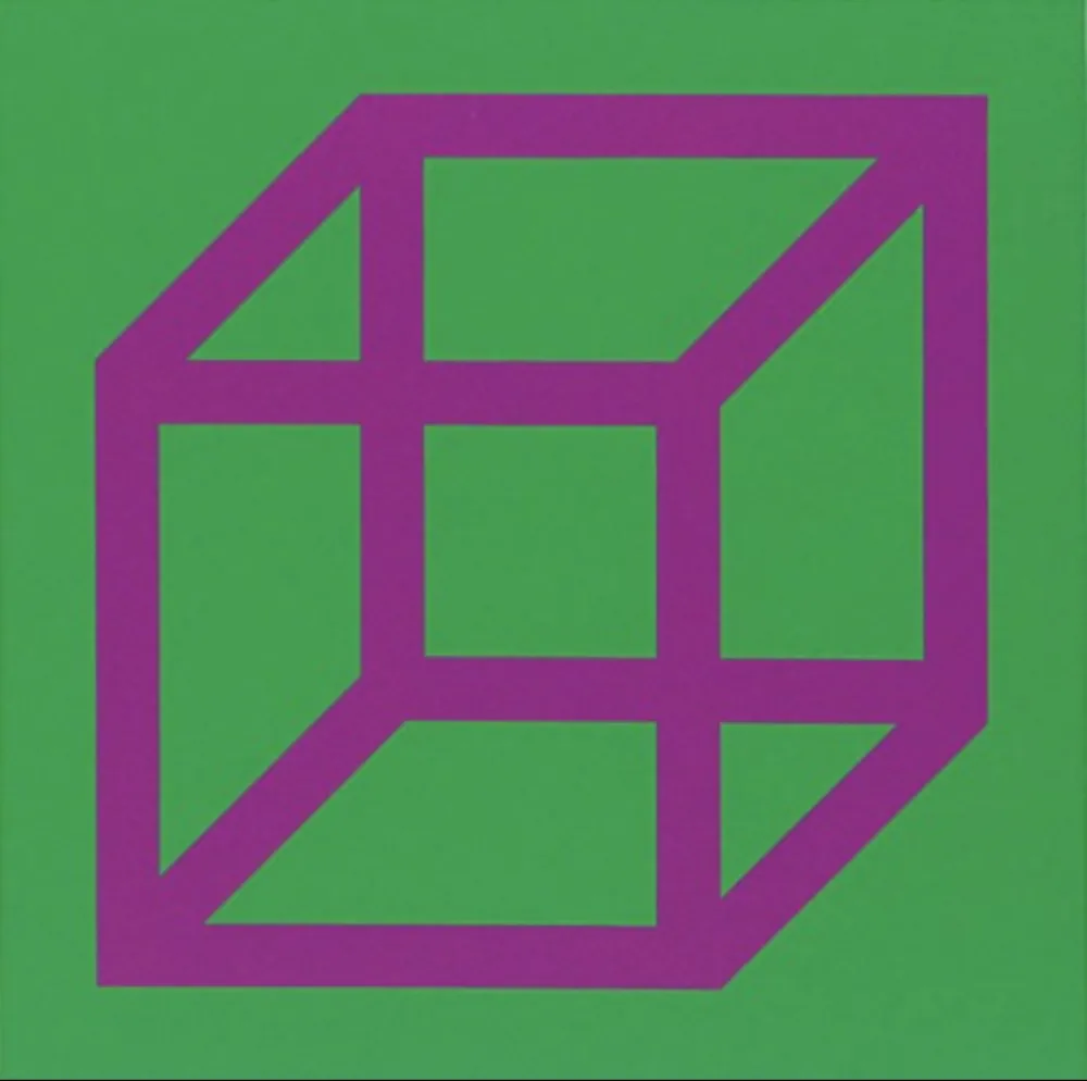 Linograbado Lewitt - Cubes in Color on Color (Green/Purple)