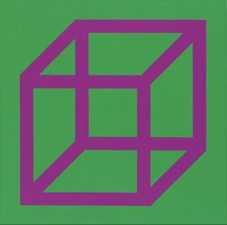 Linograbado Lewitt - Cubes in Color on Color (Green/Purple)