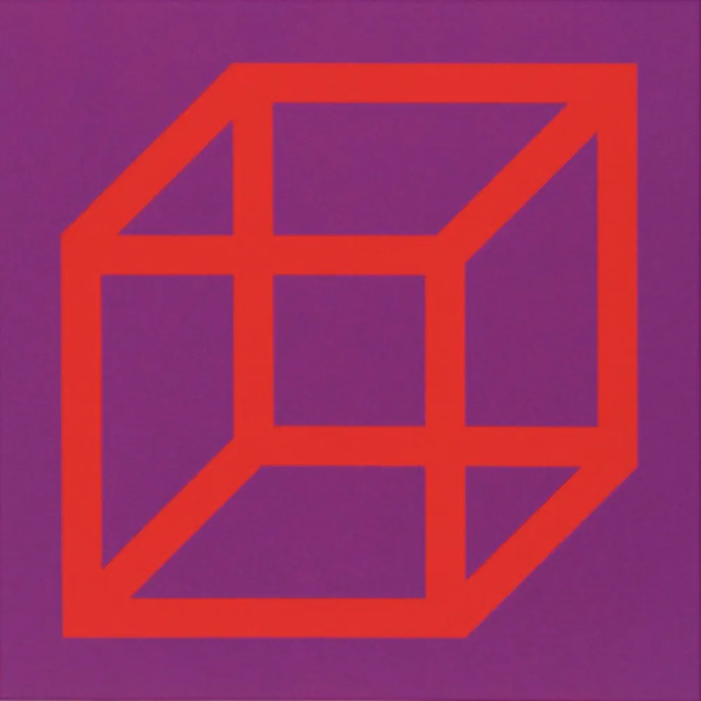 Linograbado Lewitt - Cubes in Color on Color (Purple/Red)