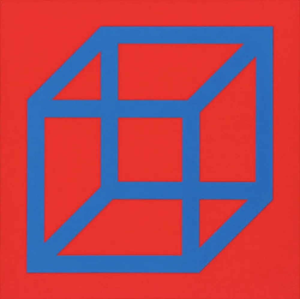 Linograbado Lewitt - Cubes in Color on Color (Red/Blue)
