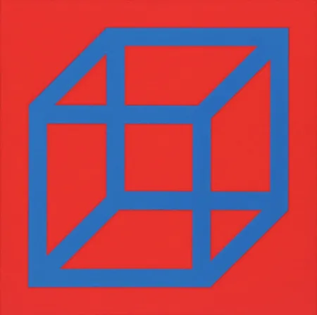 Linograbado Lewitt - Cubes in Color on Color (Red/Blue)