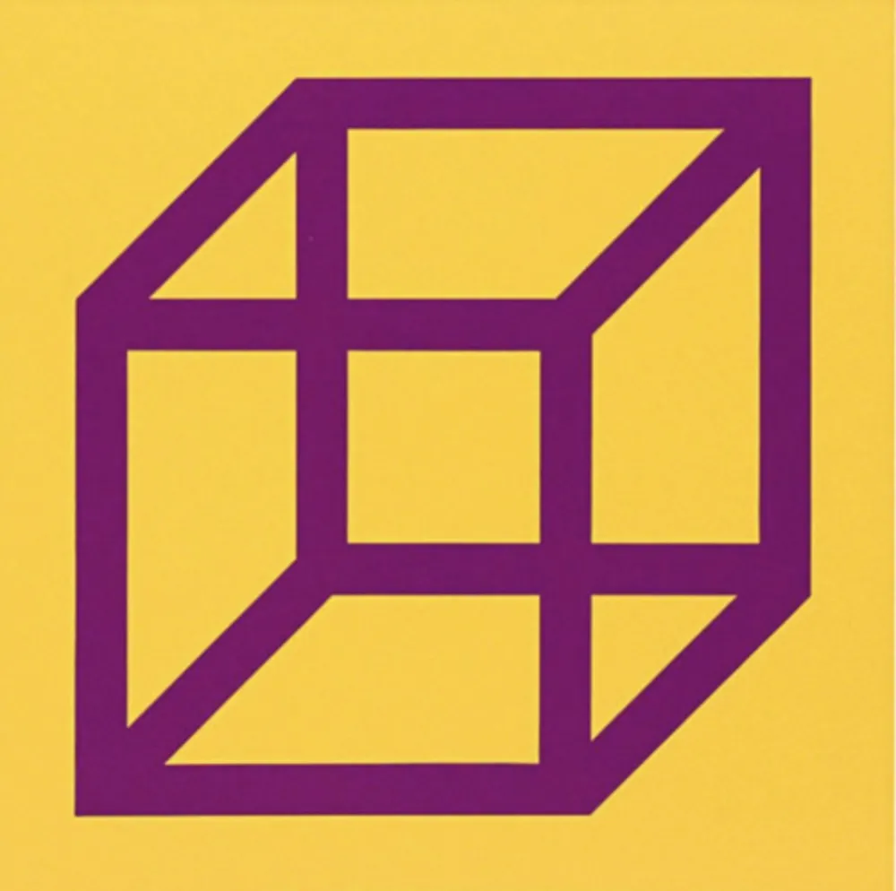 Linograbado Lewitt - Cubes in Color on Color (Yellow/Purple)