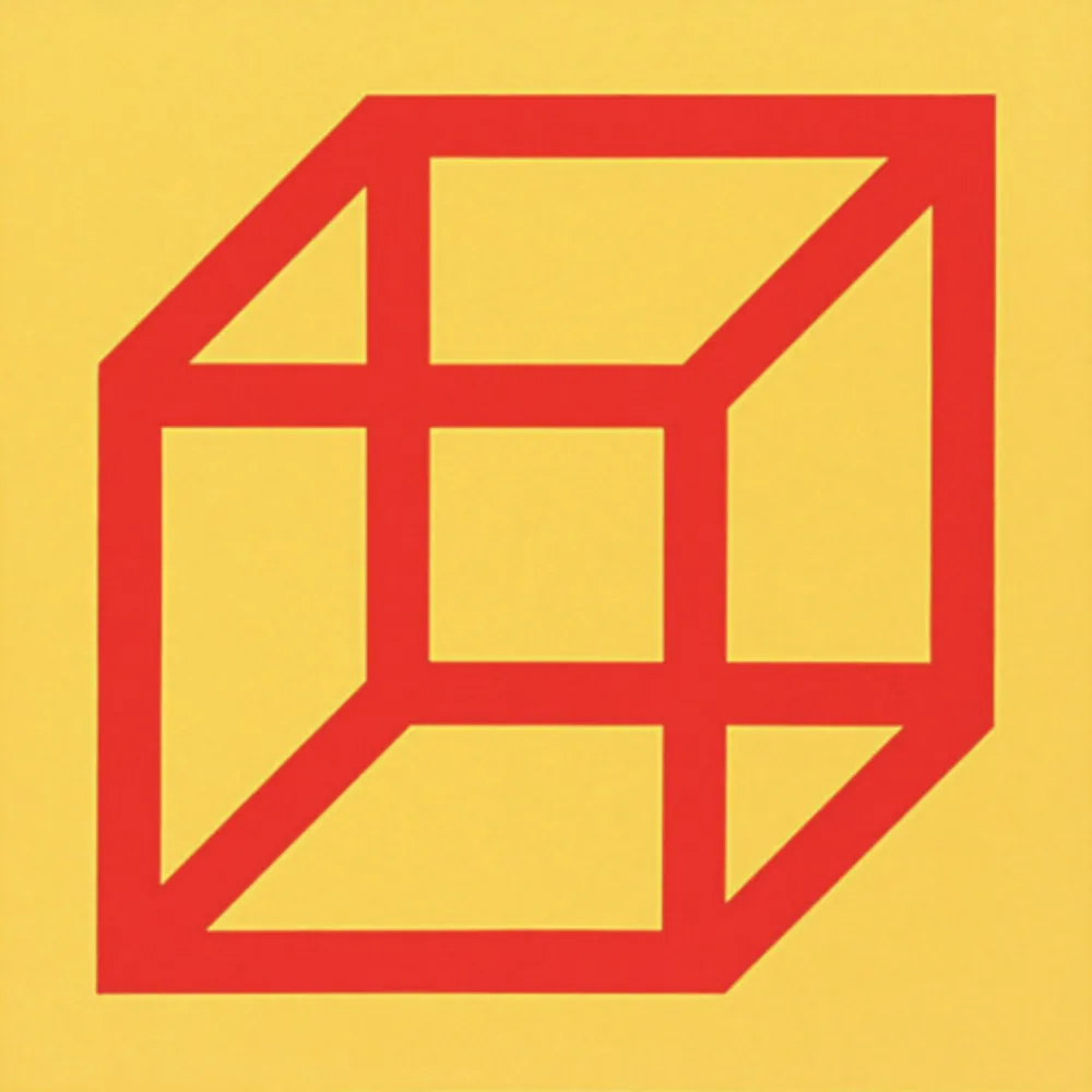 Linograbado Lewitt - Cubes in Color on Color (Yellow/Red)