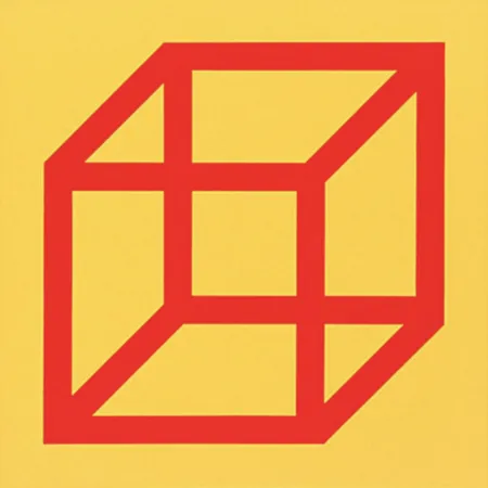 Linograbado Lewitt - Cubes in Color on Color (Yellow/Red)
