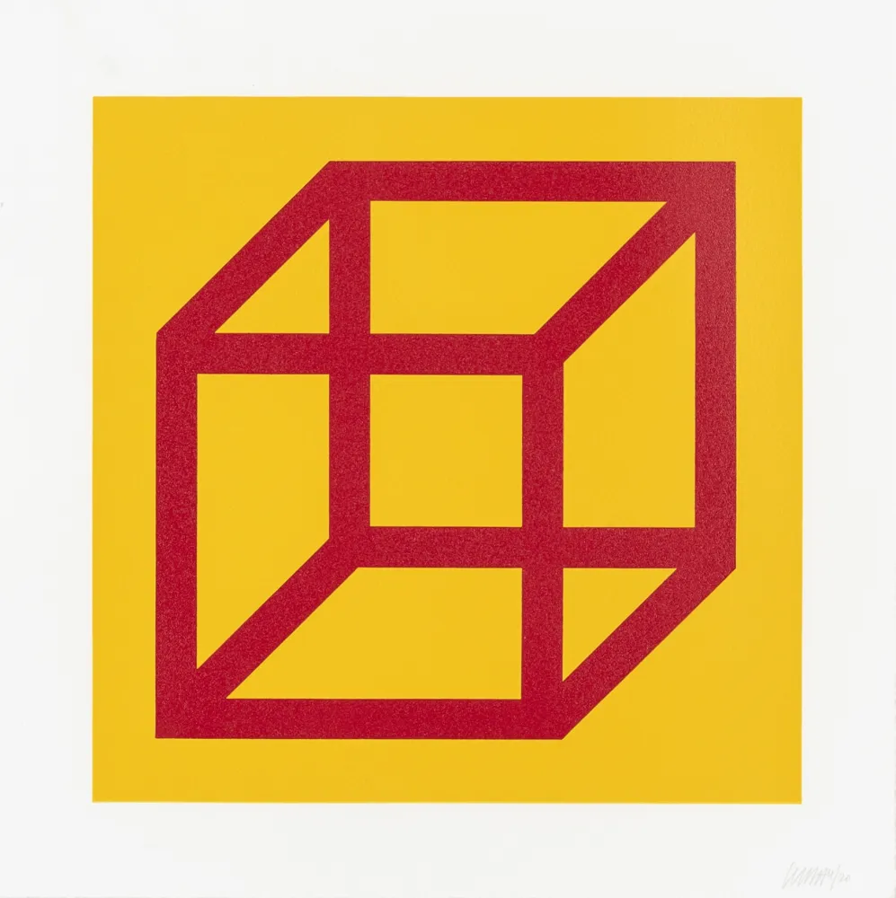 Linograbado Lewitt - Open Cube in Color on Color Plate 01 