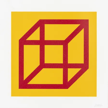 Linograbado Lewitt - Open Cube in Color on Color Plate 01 