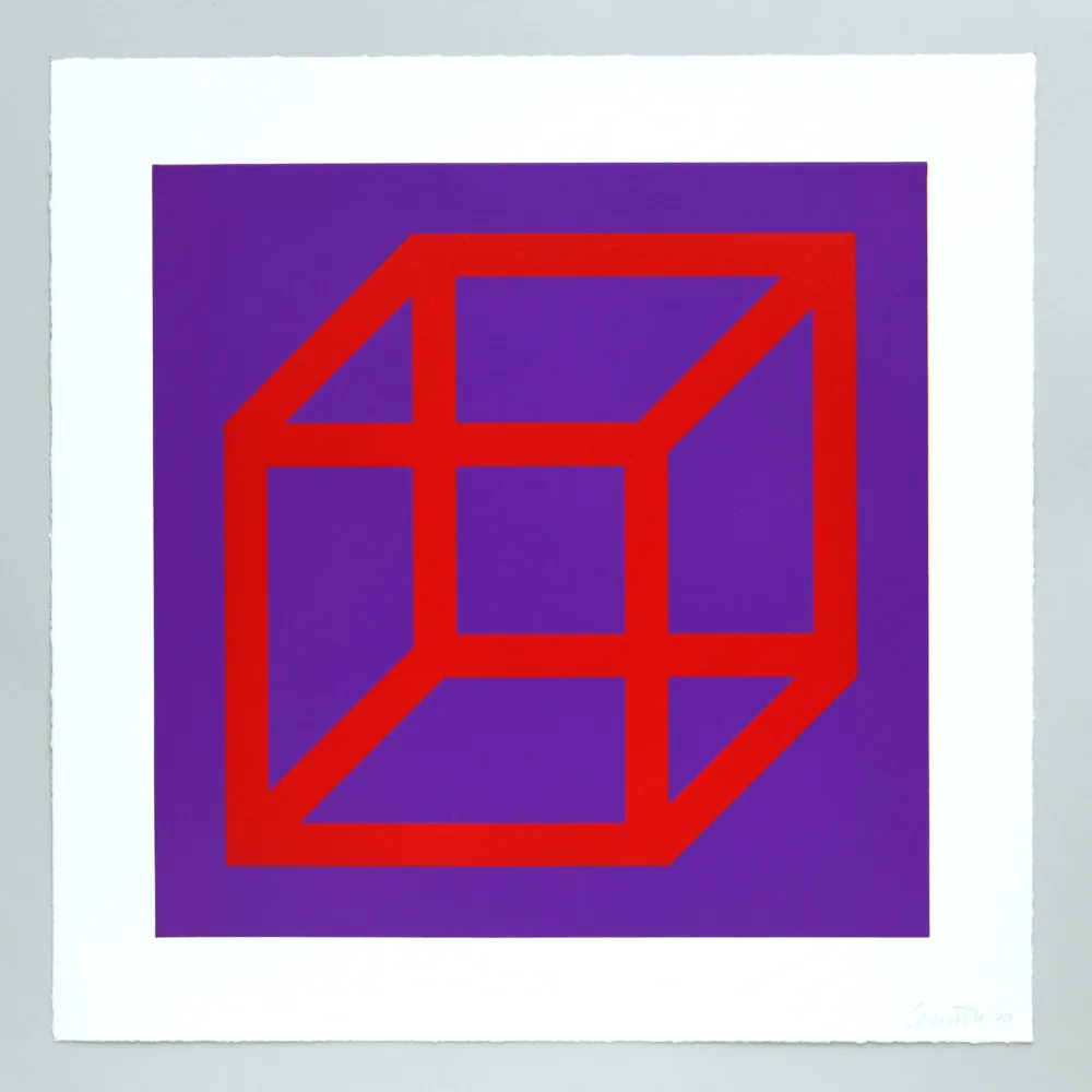 Linograbado Lewitt - Open Cube in Color on Color Plate 05