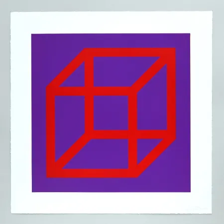 Linograbado Lewitt - Open Cube in Color on Color Plate 05