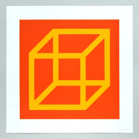 Linograbado Lewitt - Open Cube in Color on Color Plate 07
