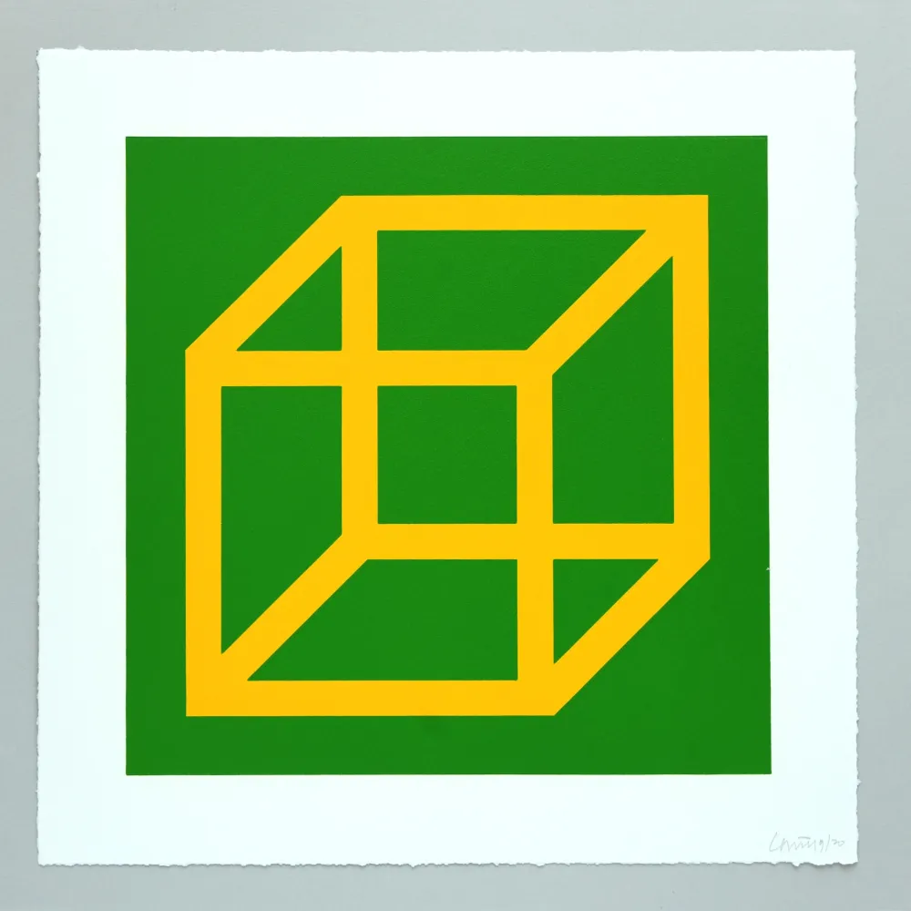 Linograbado Lewitt - Open Cube in Color on Color Plate 08