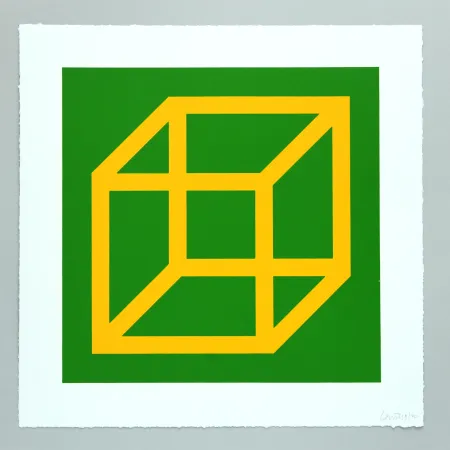 Linograbado Lewitt - Open Cube in Color on Color Plate 08