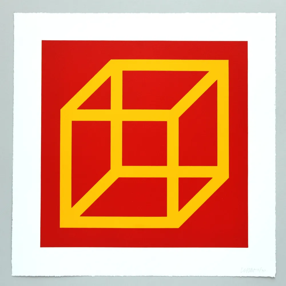 Linograbado Lewitt - Open Cube in Color on Color Plate 10