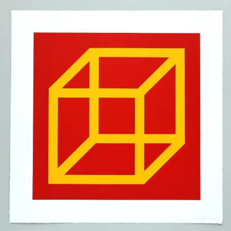 Linograbado Lewitt - Open Cube in Color on Color Plate 10