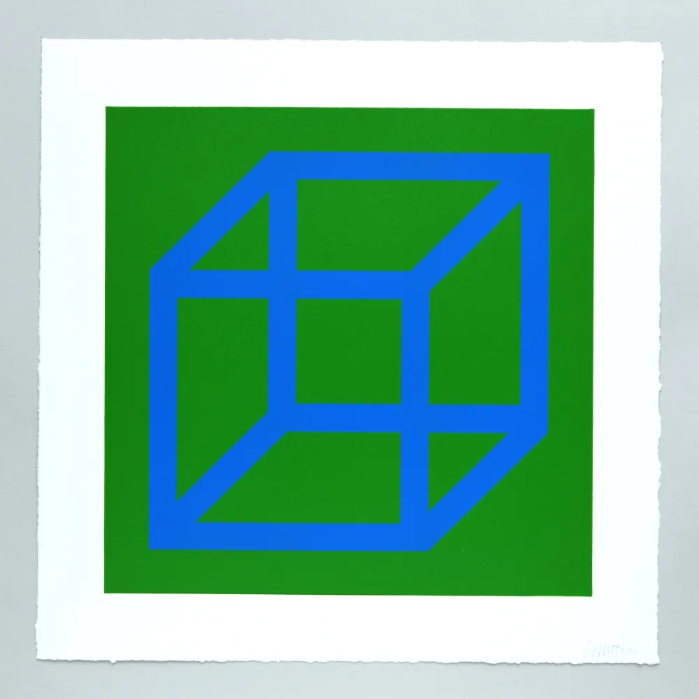 Linograbado Lewitt - Open Cube in Color on Color Plate 12