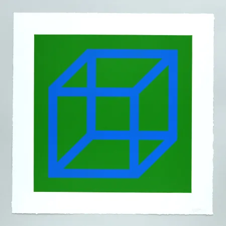 Linograbado Lewitt - Open Cube in Color on Color Plate 12