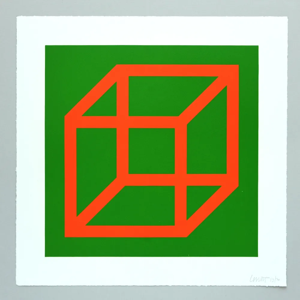 Linograbado Lewitt - Open Cube in Color on Color Plate 16