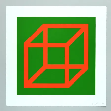 Linograbado Lewitt - Open Cube in Color on Color Plate 16
