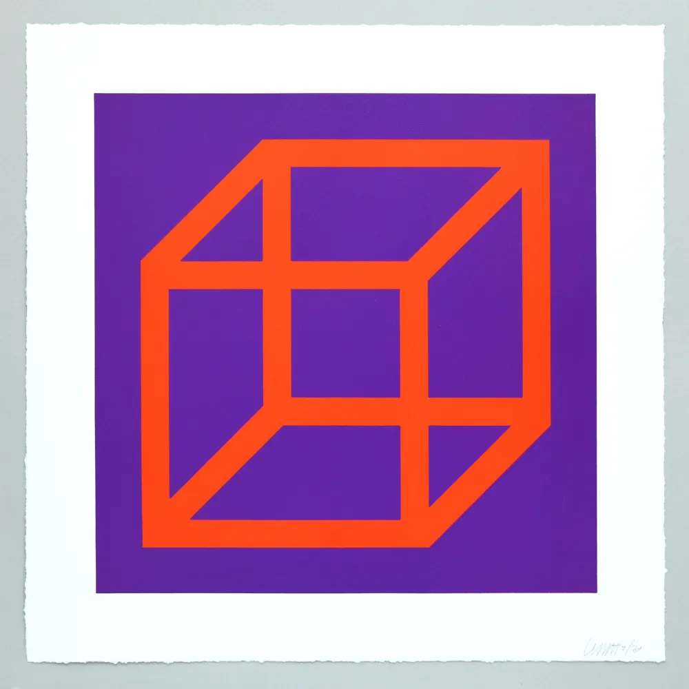 Linograbado Lewitt - Open Cube in Color on Color Plate 17