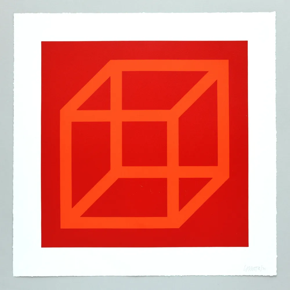 Linograbado Lewitt - Open Cube in Color on Color Plate 18