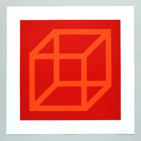 Linograbado Lewitt - Open Cube in Color on Color Plate 18