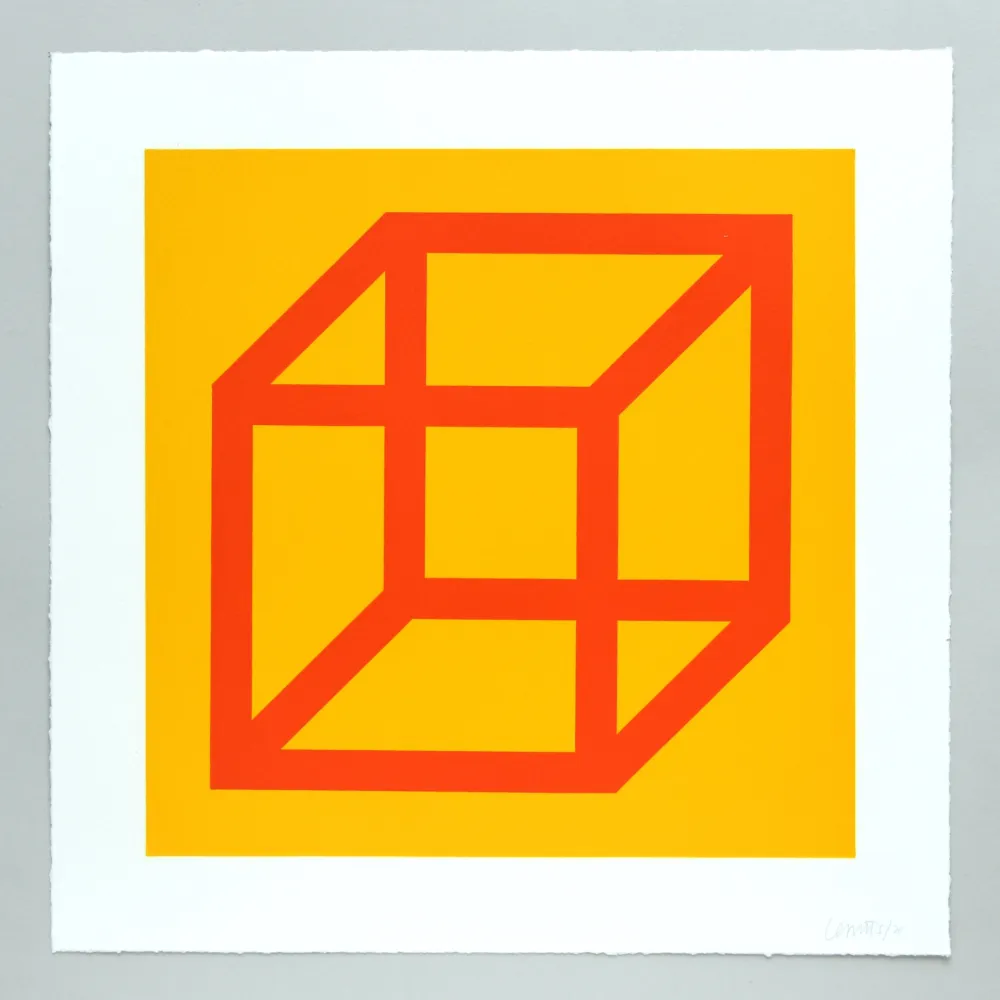 Linograbado Lewitt - Open Cube in Color on Color Plate 19