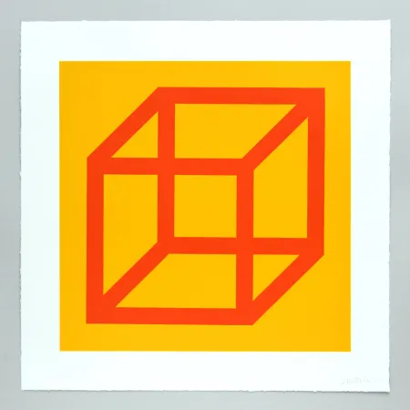 Linograbado Lewitt - Open Cube in Color on Color Plate 19