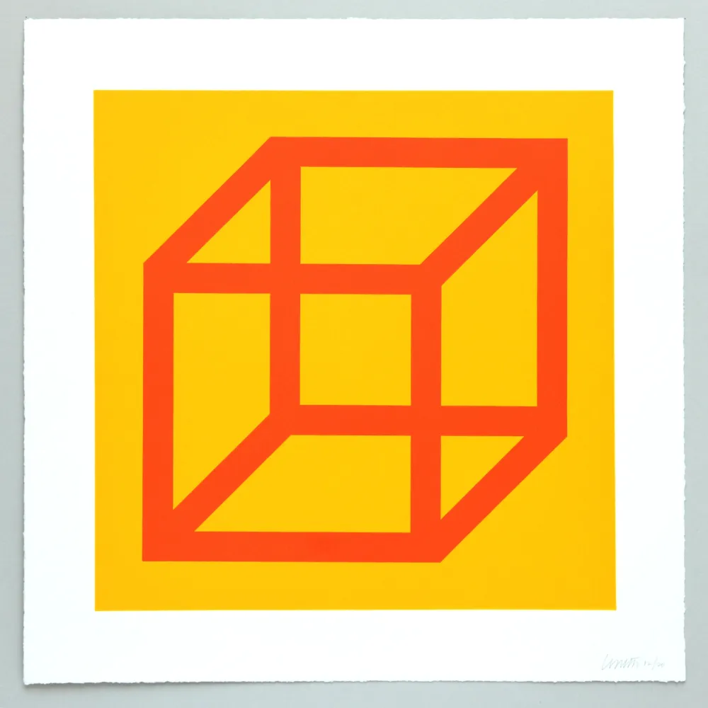 Linograbado Lewitt - Open Cube in Color on Color Plate 19