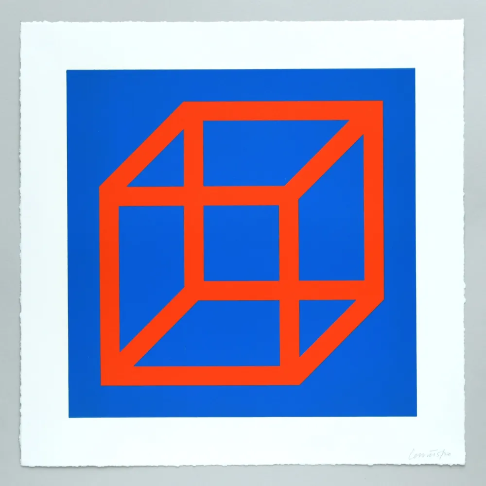 Linograbado Lewitt - Open Cube in Color on Color Plate 20