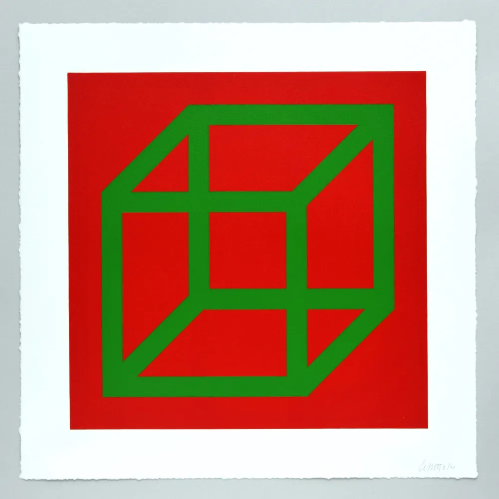 Linograbado Lewitt - Open Cube in Color on Color Plate 22