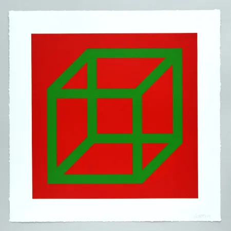 Linograbado Lewitt - Open Cube in Color on Color Plate 22