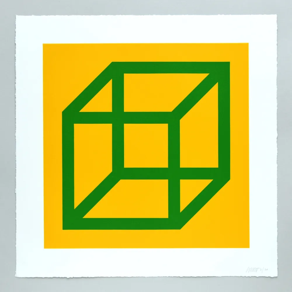 Linograbado Lewitt - Open Cube in Color on Color Plate 23