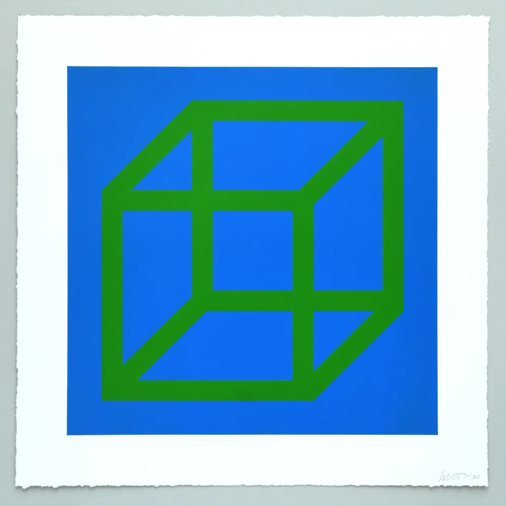 Linograbado Lewitt - Open Cube in Color on Color Plate 24