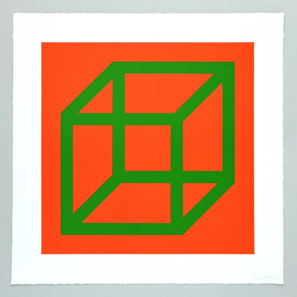 Linograbado Lewitt - Open Cube in Color on Color Plate 25