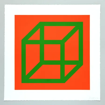 Linograbado Lewitt - Open Cube in Color on Color Plate 25
