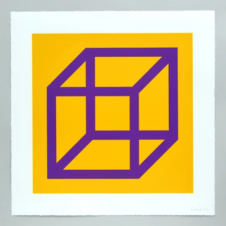 Linograbado Lewitt - Open Cube in Color on Color Plate 27