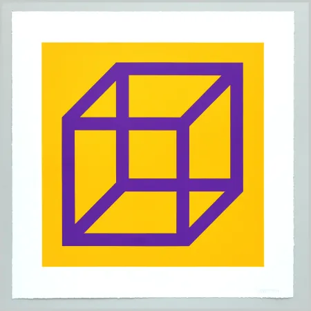 Linograbado Lewitt - Open Cube in Color on Color Plate 27