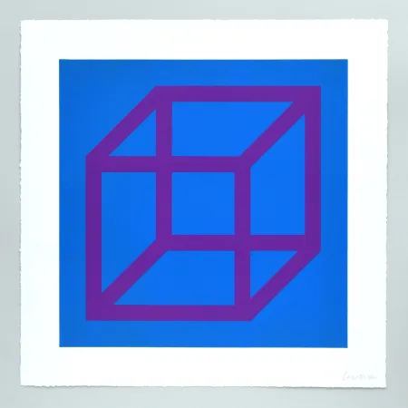 Linograbado Lewitt - Open Cube in Color on Color Plate 28