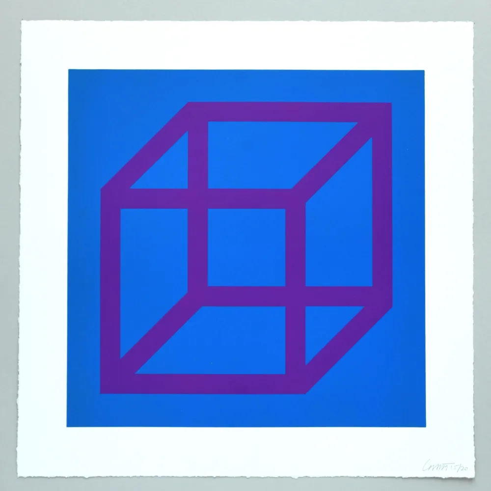 Linograbado Lewitt - Open Cube in Color on Color Plate 28