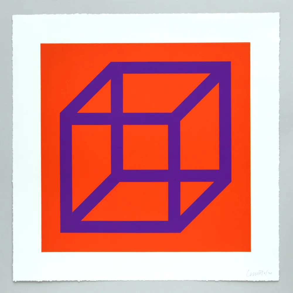 Linograbado Lewitt - Open Cube in Color on Color Plate 29