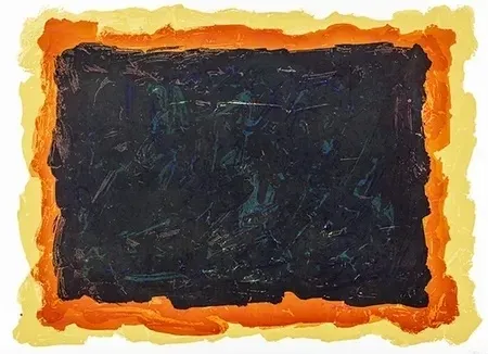Aguatinta Lewitt - Rectangles irréguliers rouges, jaunes et bleus superposés.