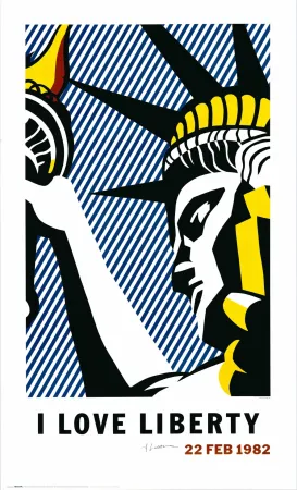 Litografía Lichtenstein - 'I Love Liberty' Hand-Signed 1982 Offset-lithograph