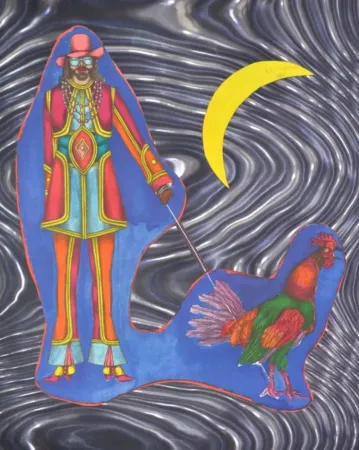 Litografía Lindner - Man Walking a Rooster