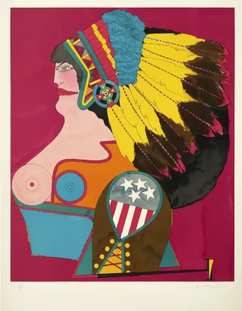Litografía Lindner - Miss american indian